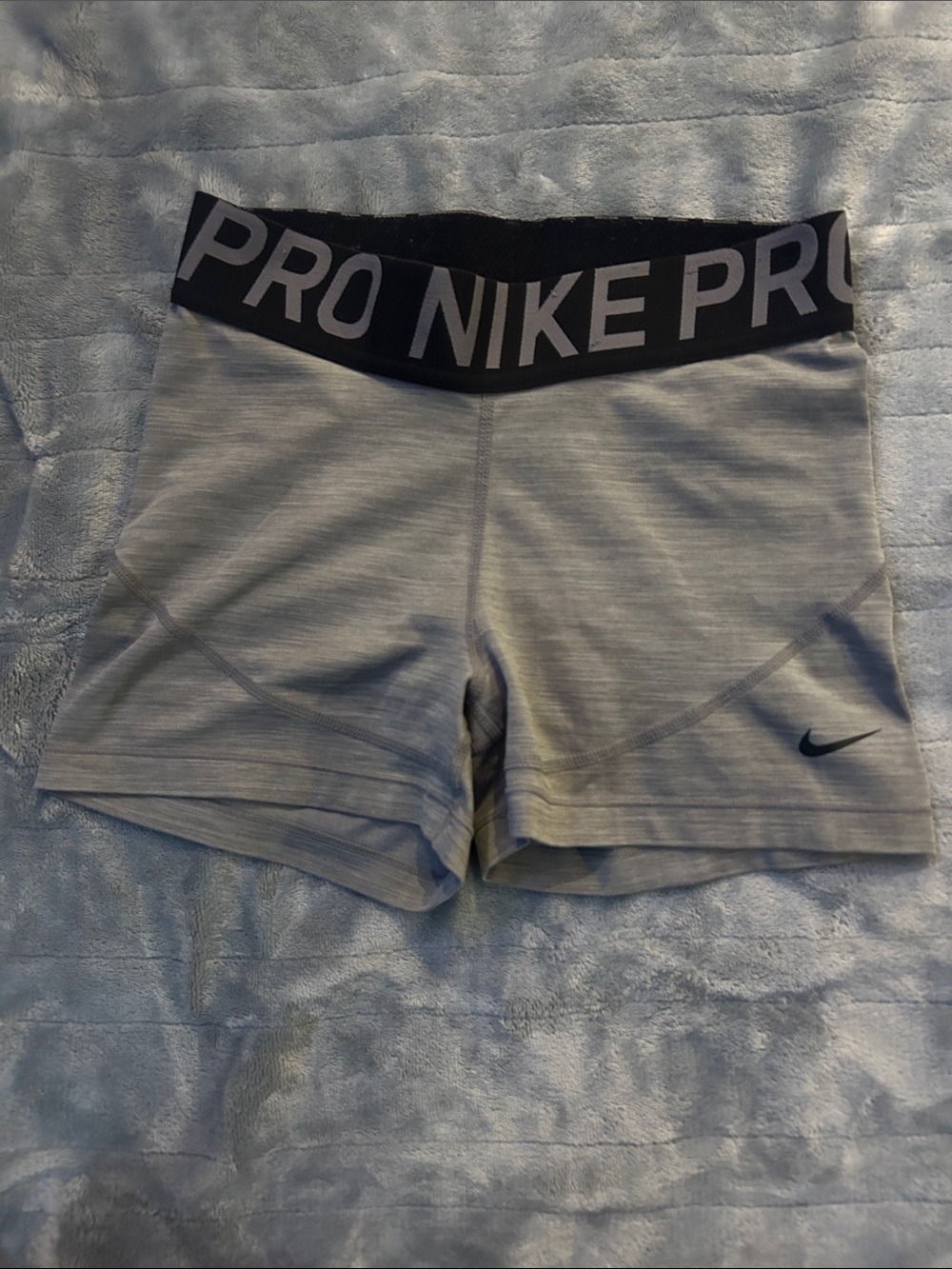 Nike Women's Gray Athletic Pro Shorts with Black Waistband